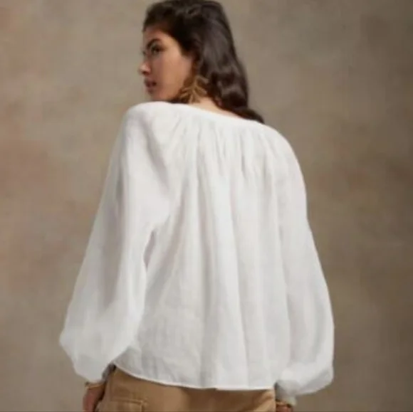 Banana Republic White Balloon Sleeve Peasant Blouse Sz Small Renfair - Picture 4 of 16
